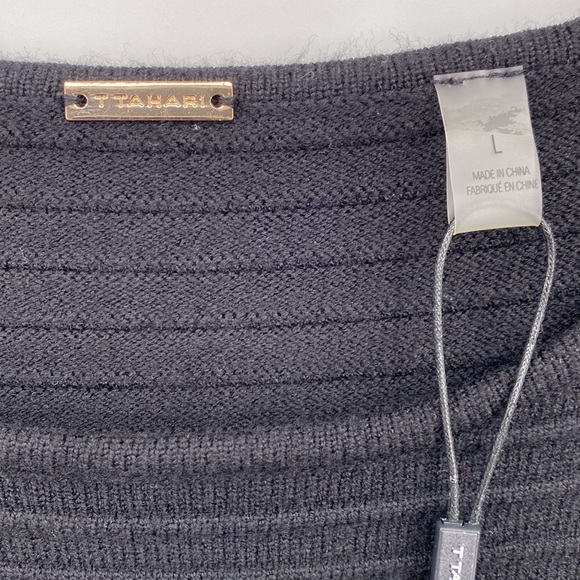 Tahari Ribbed Sheath Dress Stretchy Classic Minimalist Elegant Black Size Large - Picture 5 of 8